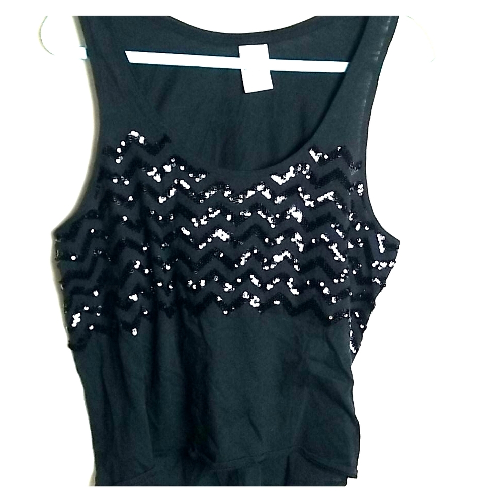 PINK Sequin Black Tank Top MED